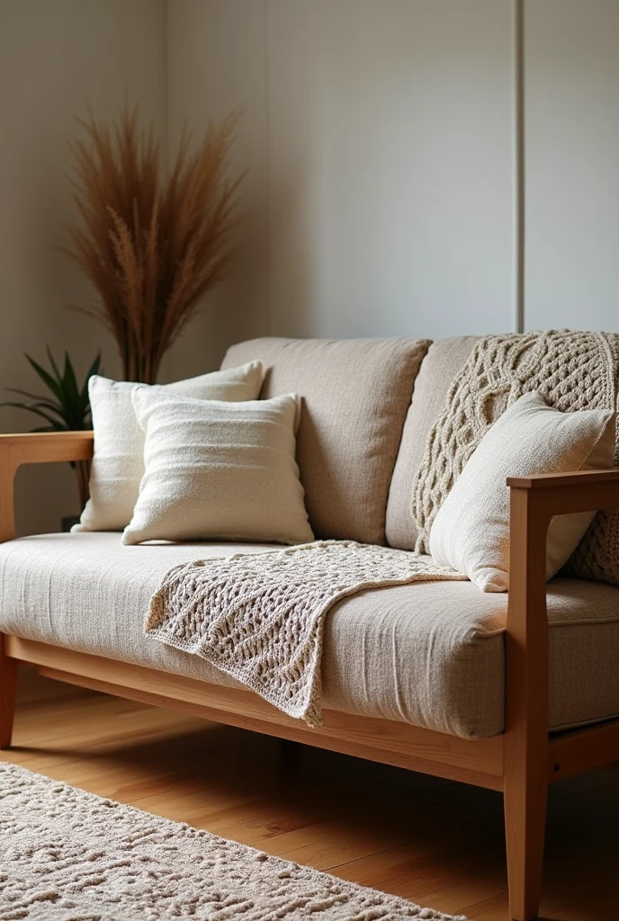 Create a comfortable sofa, with wood and upholstery made of knitting or crochet that resembles a grandmother's sofa a sofa that is also very modern Enlarge this image Give the seat a knitted look and from the front