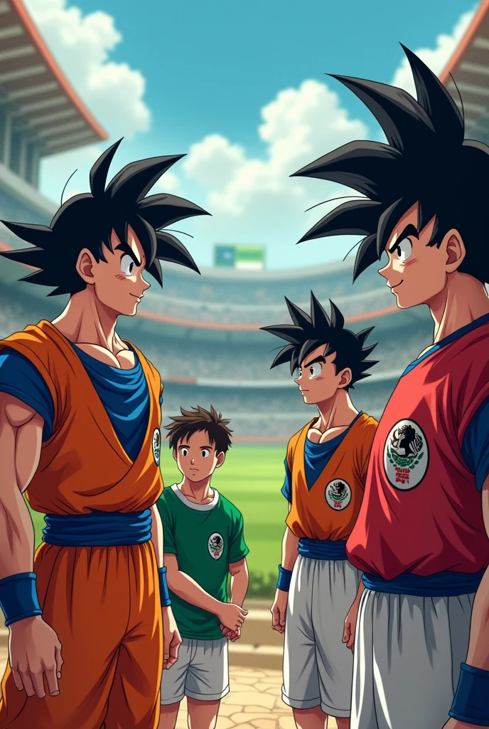 thunder, duki, c.r.O, YSY A and Luchossj, watching Goku and Vegeta with the Mexican national team shirt