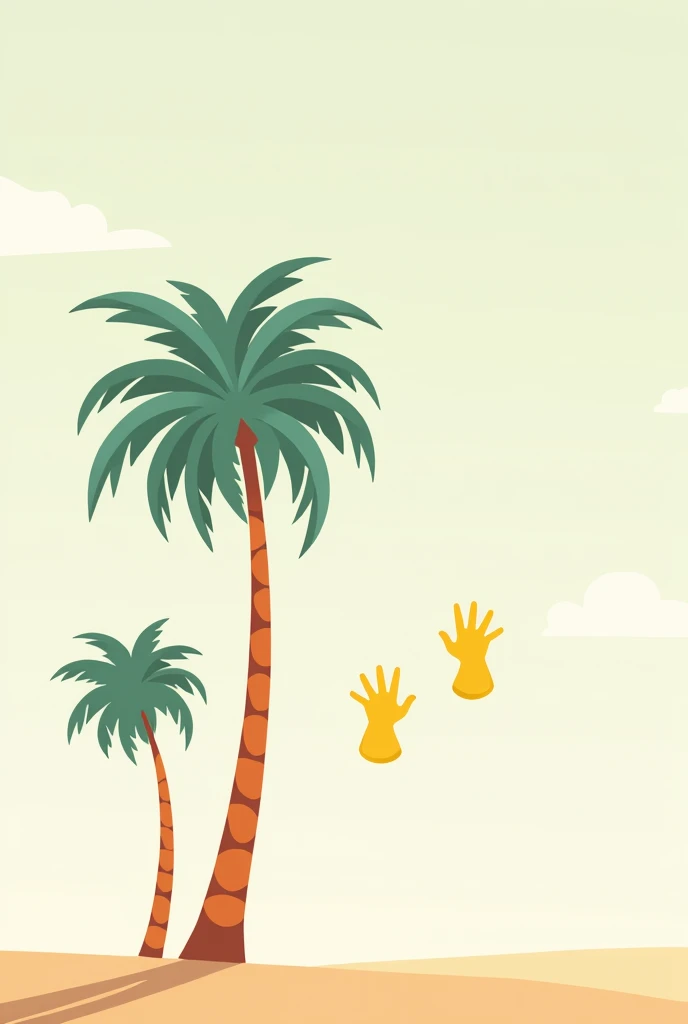 Palm tree in foreground with gloves floating 2D style
