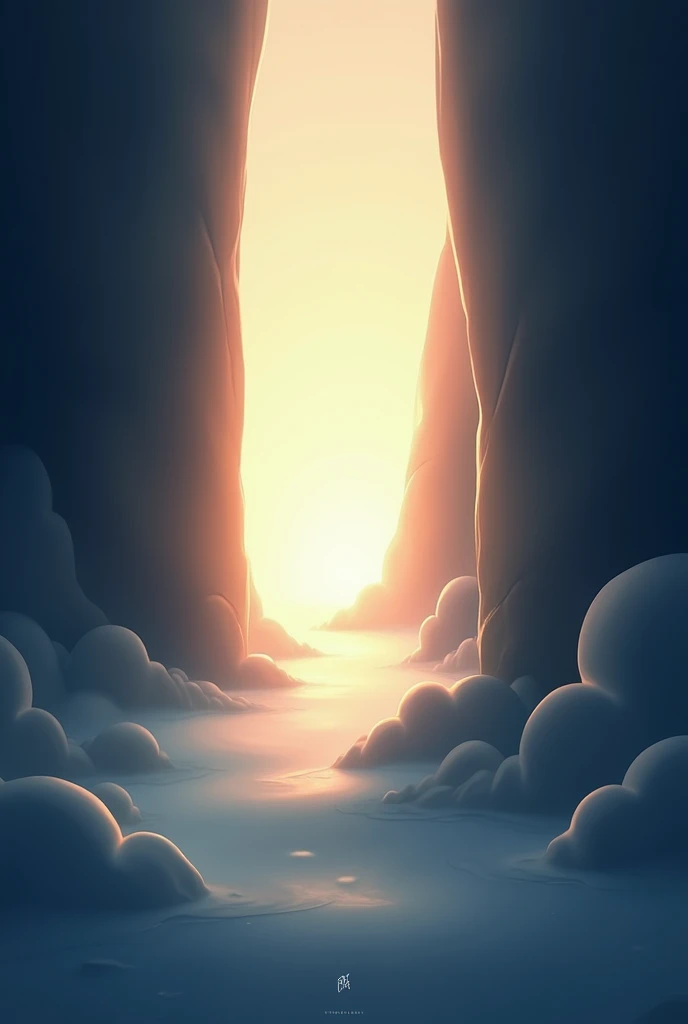 A friendly and colorful style image, showing a scene of light emerging from darkness. The background should be divided, with one side dark and the other side illuminated by a soft, bright light. Use a simple, soft style with rounded edges and light colors