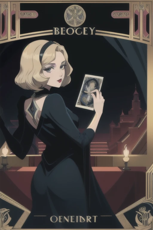 ((masterpiece)), (best quality), official art, (tarot:1.4), the empress \(tarot\), 
BioshockARTDECO, poster, simplistic, art deco, vibrant color, negative space, simplistic,  
illustration, noir, speakeasy singer, 1girl, beautiful gown, 1940s \(style\), stage, curtains, femme fatale, long blonde hair, cinematic lighting, 
 