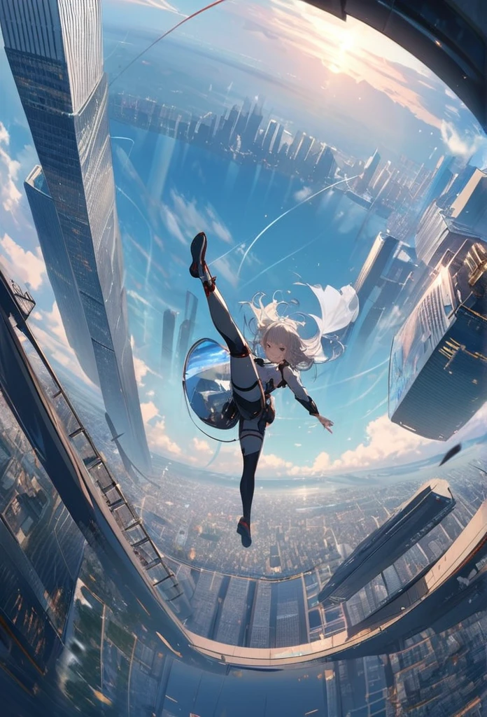 Vertical, sky scraper, zero gravity, city, floating, imaginary, masterpiece