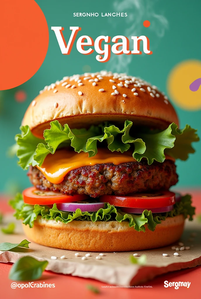 An advertisement with the title SERGINHO LANCHES, of a vegan burger in Portuguese
