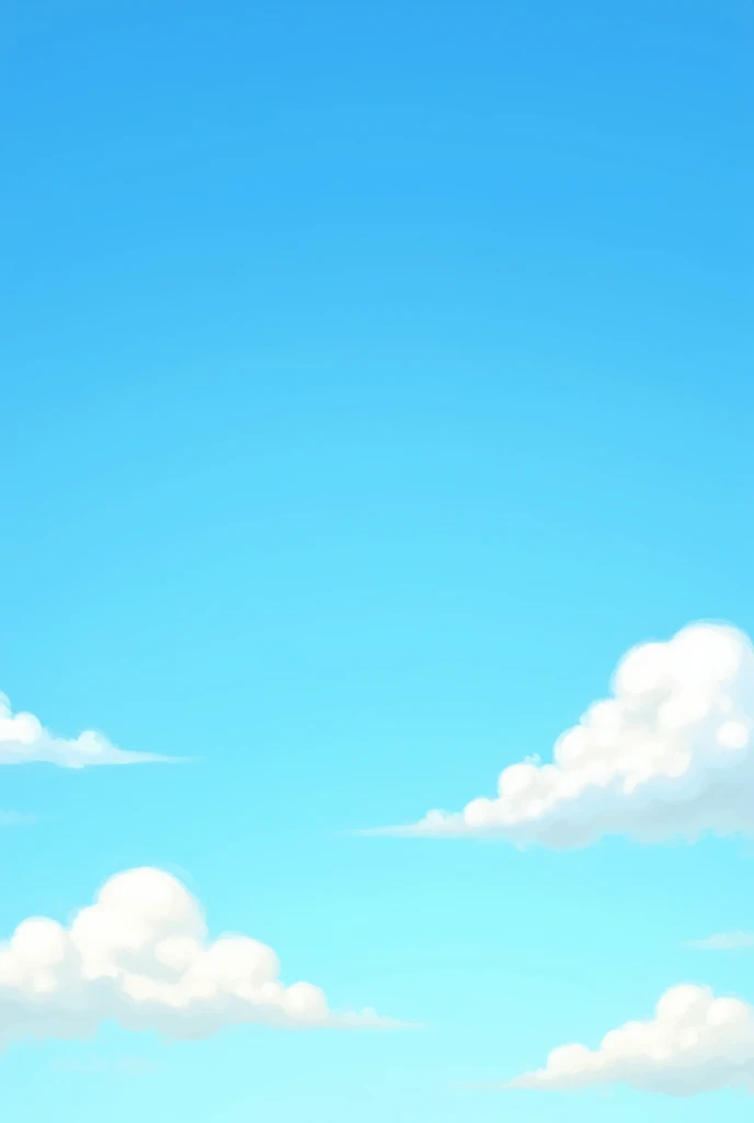 A cheerful, childish style illustration of a clear blue sky with fluffy white clouds. The sky should be clean and expansive, with soft, rounded clouds. Use a colorful, friendly style with soft, bright colors