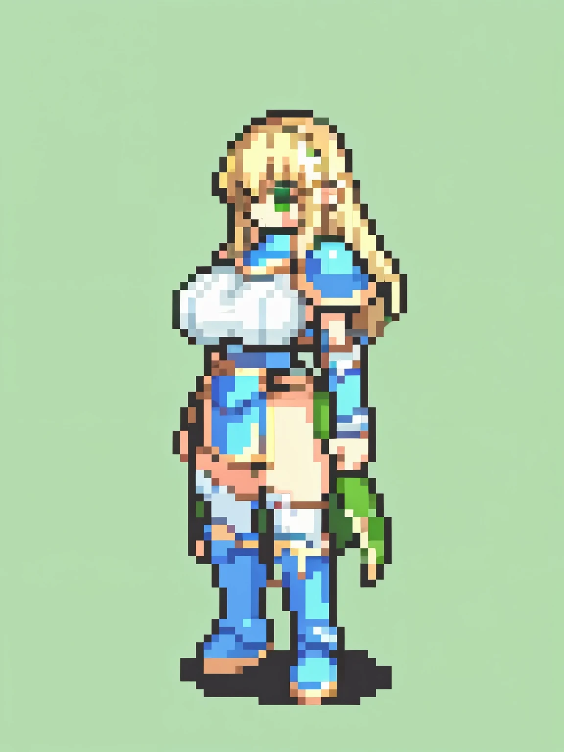 (elf girl), (solo), (blonde), (armguard), (boots), (huge tits), (lightly_armor)