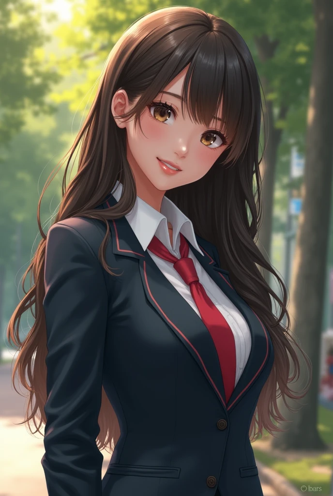 ((best quality)), ((masterpiece)), (detailed), school blazer, private school girl, city park, cleavage