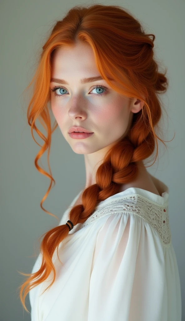 wonderful, masterpiece, 赤hair, blue eyes, White clothes, Upper Body, hair, Fair skin, Side braid, Highest quality
