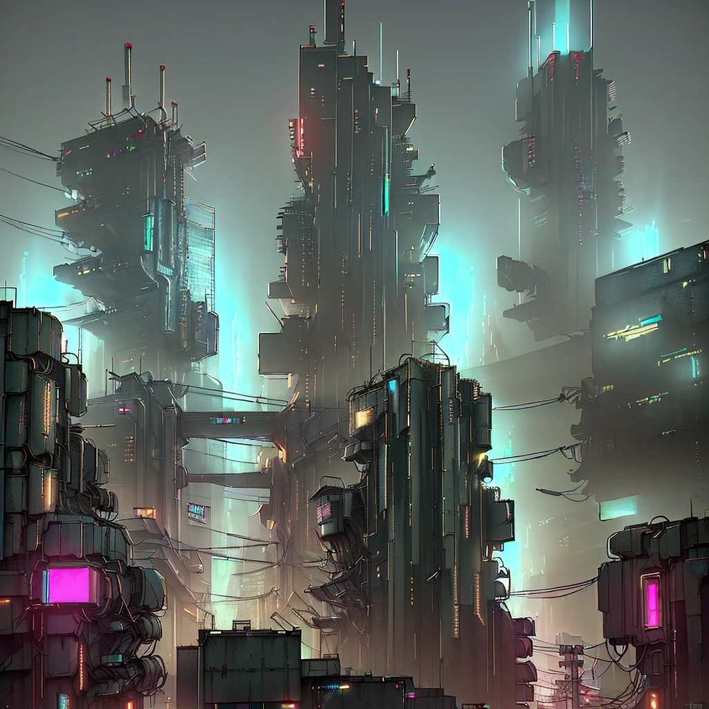 A highly detailed, photorealistic, 3D cyberpunk cityscape, featuring futuristic Japanese architecture amidst a gritty, industrial dystopian environment. The scene is set at night, showcasing advanced technology and a bladerunner-esque atmosphere. (photorealistic, 3d, detailed, best quality, high-resolution, japanese, futuristic buildings, cyberpunk, bladerunner2049, detroit: become human, industrial dystopian city, post-apocalyptic, night time, advance technology)