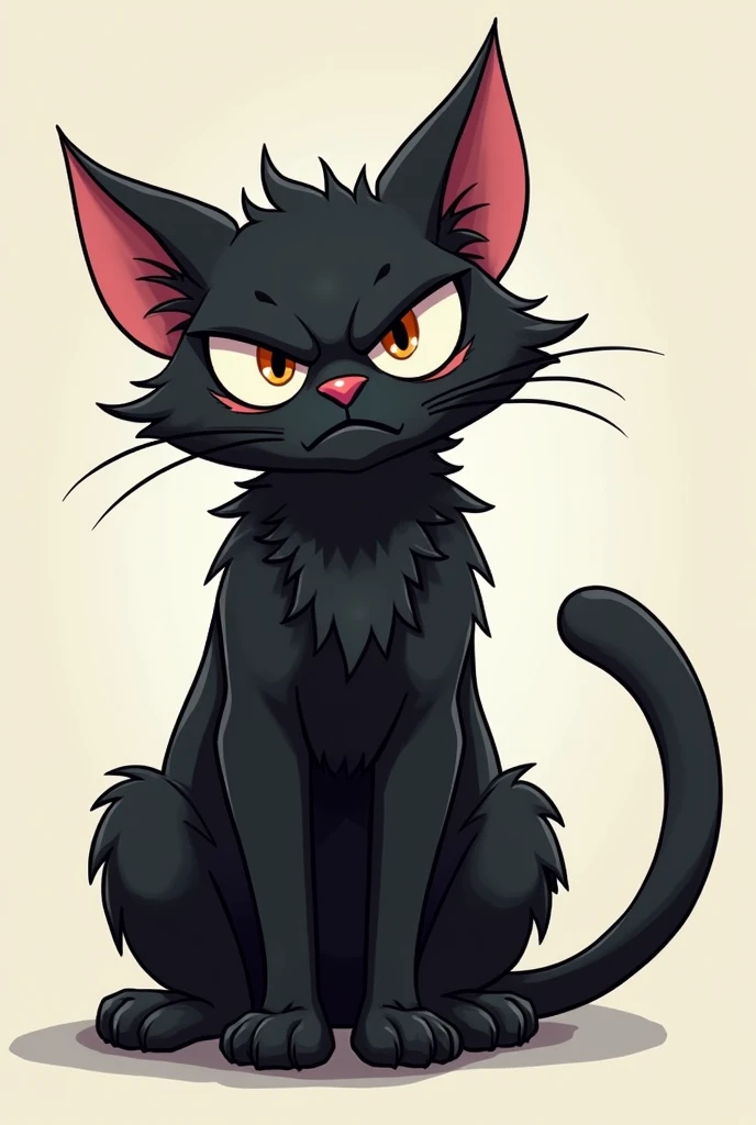 Digital drawing of an unfriendly cartoon black cat