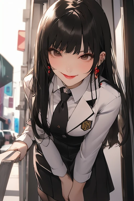 Yumeko Jabami milf, evil smile, curvy,
uniform, open clothes, skirt, thighs, (leaning forward:1.2), Looking at viewer, Bokeh, film grain, (from below), epic photo

