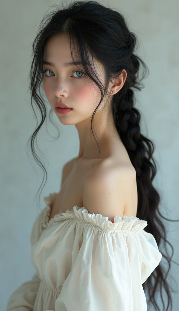 wonderful, masterpiece, 黒hair, blue eyes, White clothes, Upper Body, hair, Fair skin, Side braid, Highest quality