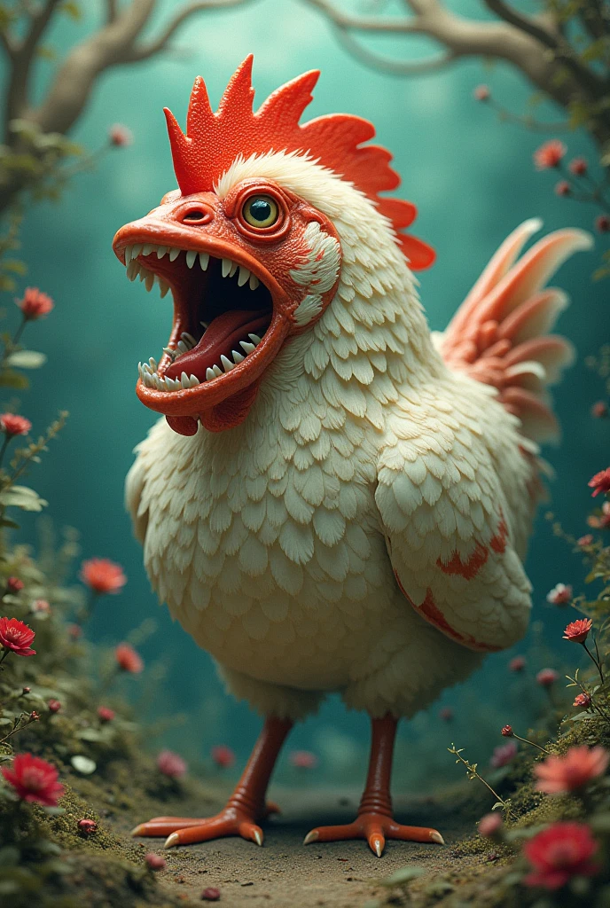 Chicken with fish head