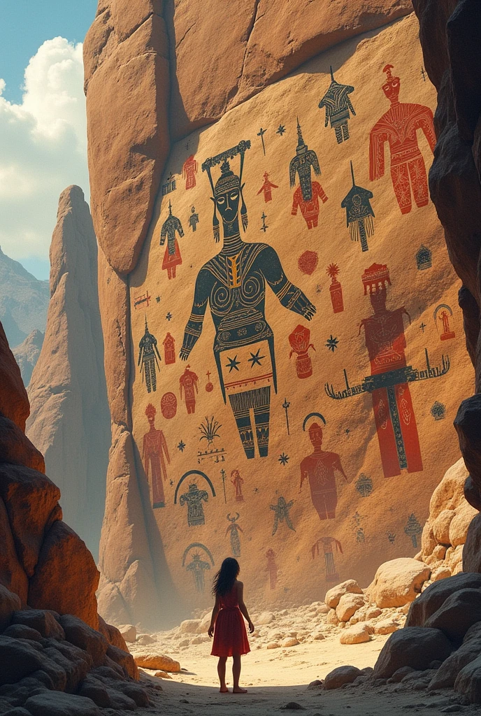 Creatively draw a rock art with pictograms