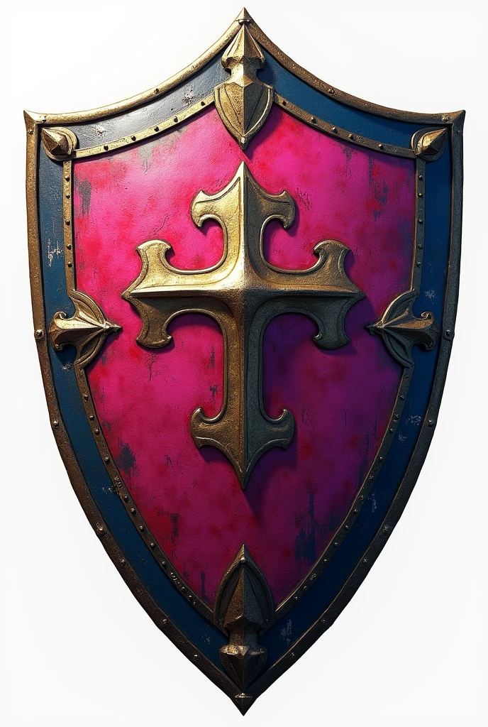 Make a shield that represents bravery in knights, very colorful and some things are pink, and that only the shield is visible and that there are no people