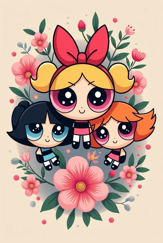 a small tattoo of the super powerpuff girls, cute, sweet and flowery
