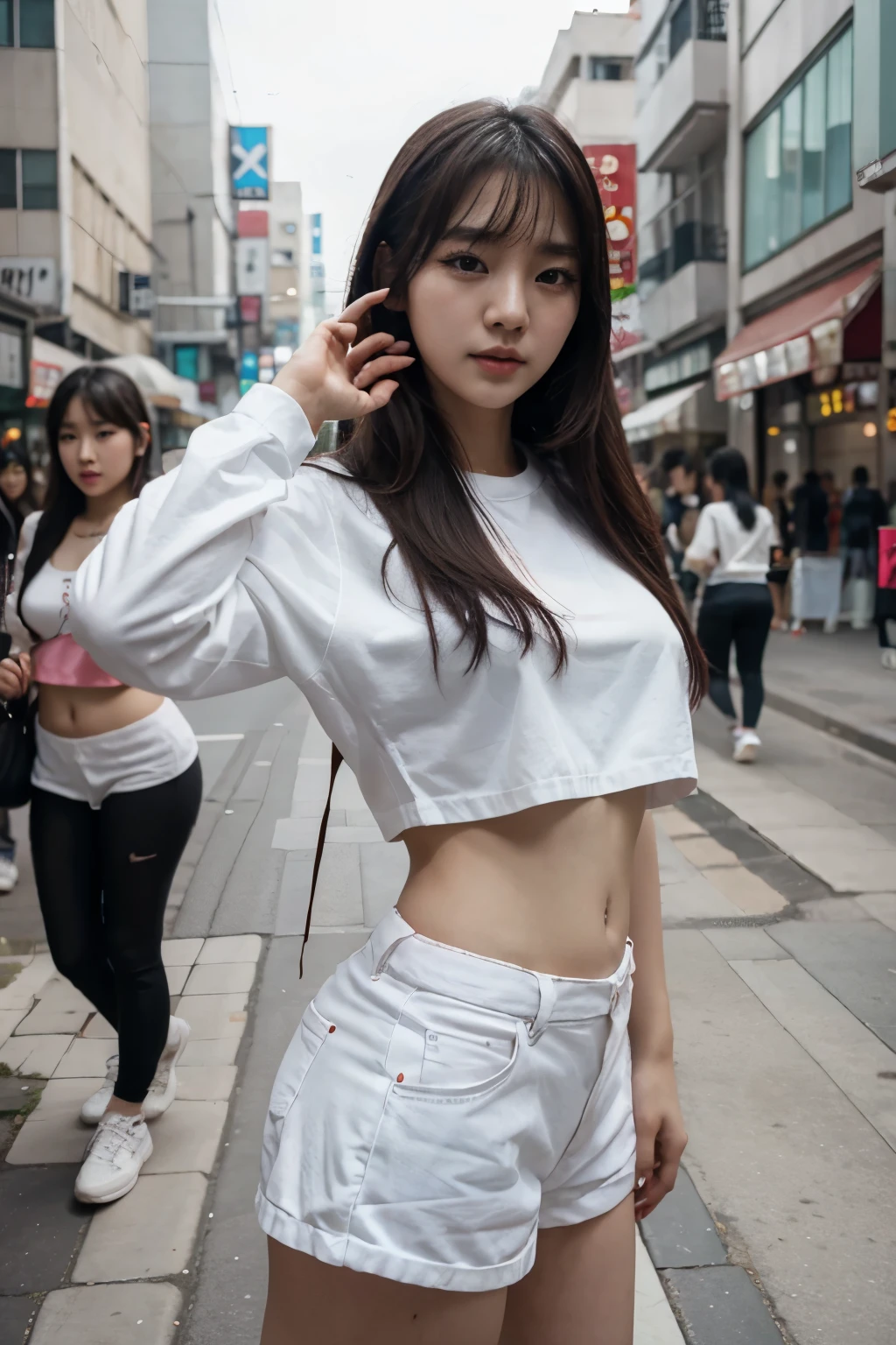 araffe asian woman in a white shirt and panties posing on the street, korean girl, beautiful asian girl, japanese goddess, asian girl, korean woman, gorgeous young korean woman, beautiful young korean woman, sexy girl, beautiful south korean woman, japanese model, young asian girl, beautiful asian woman, at a city street, sakimichan hdri