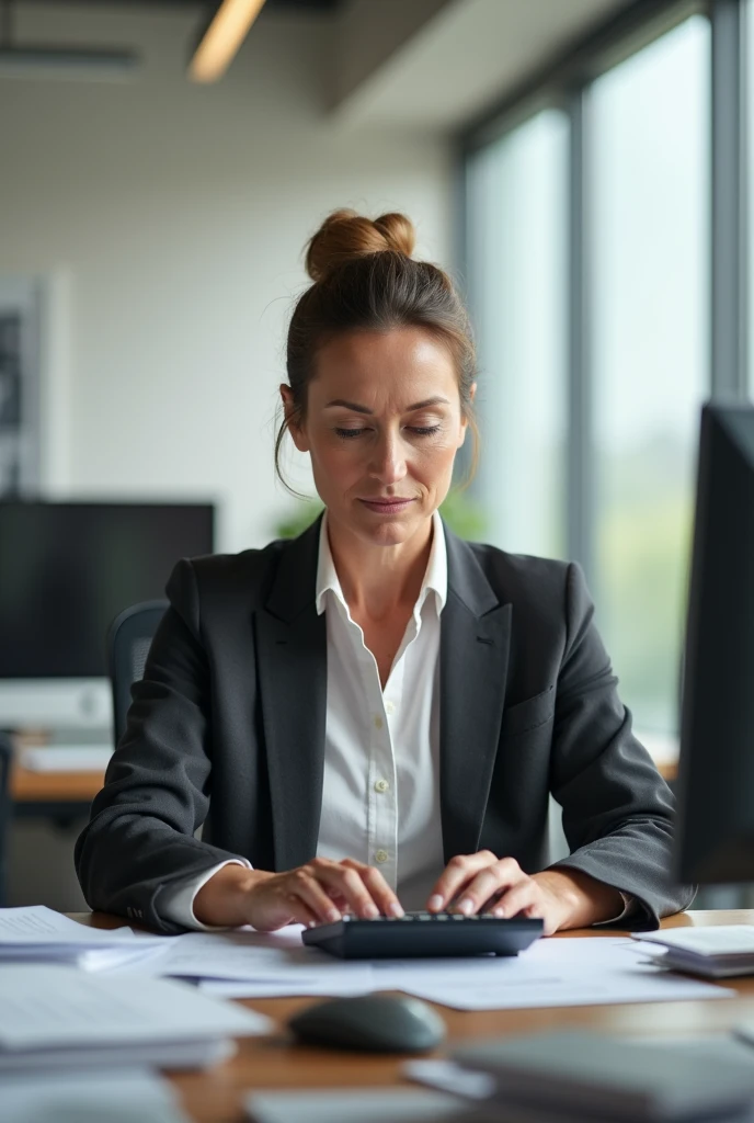 create an image of a middle-aged woman working in accounting 