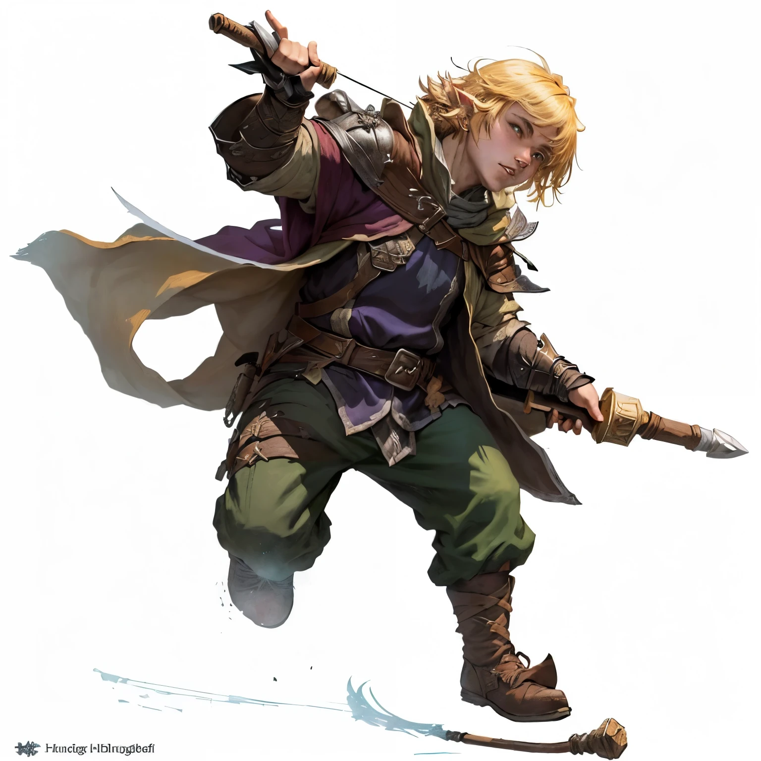 a cartoon image of a male halfling with a rod, sorcerer class, epic fantasy d & d hobbit rogue, d&d halfling rogue, from pathfinder, d & d fantasy character, rpg character art, fantasy d&d character, young halfling sorcerer, blonde male rogue, a halfling sorcerer, d & d character