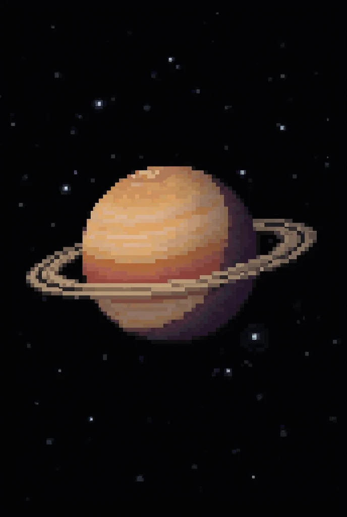 pixelated saturn, drawning, with black background