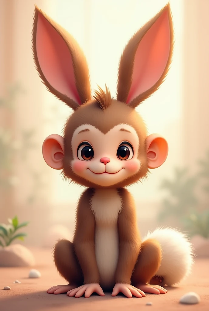 Create a cute little brown monkey with bunny ears and a bunny tail