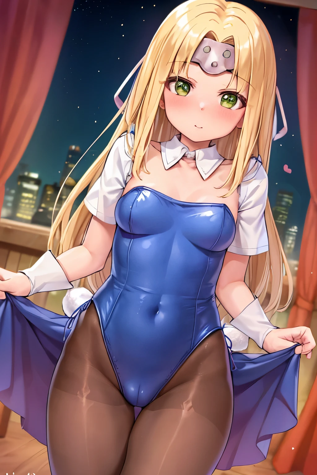 (Tabletop, Highest quality:1.2), Cowboy Shot, alone, One woman, 30-year-old woman、Mireille, Circlet、(blush:1.1), Embarrassing, View your viewers, ((Bunny girl))、((leotard))、((pantyhose))
