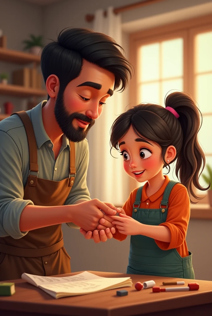 Father teaching daughter