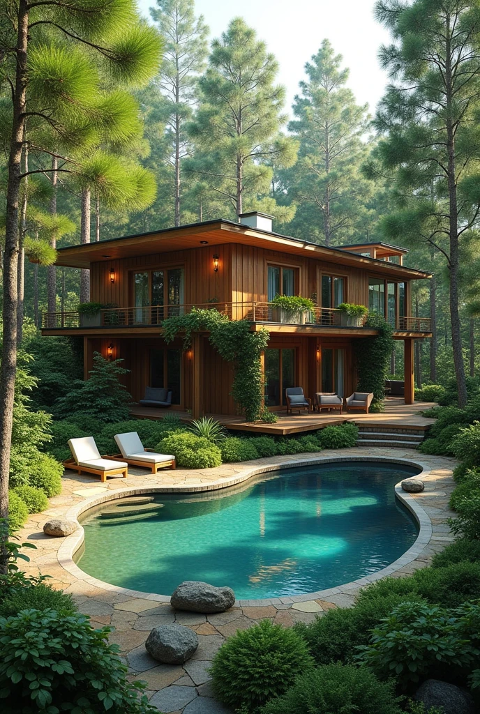 Make a couple's house ( gabriel and giovana ) who dream of having 3 children and living in a big house with a forest just for them, a house inside a forest just for them and that has a lake instead of a pool but in the shape of a pool and with a playground for the children and make the playground really cool, make the house more