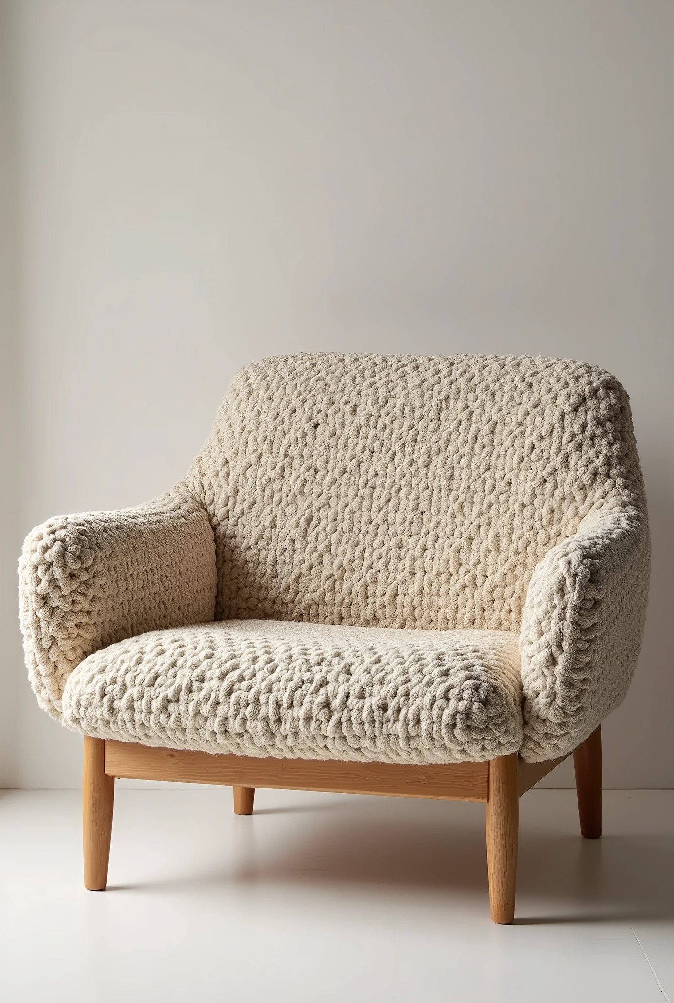 Modern style sofa, with woven fabric that is crochet and short wooden feet
