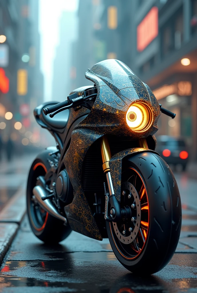 A motorcycle with one eye