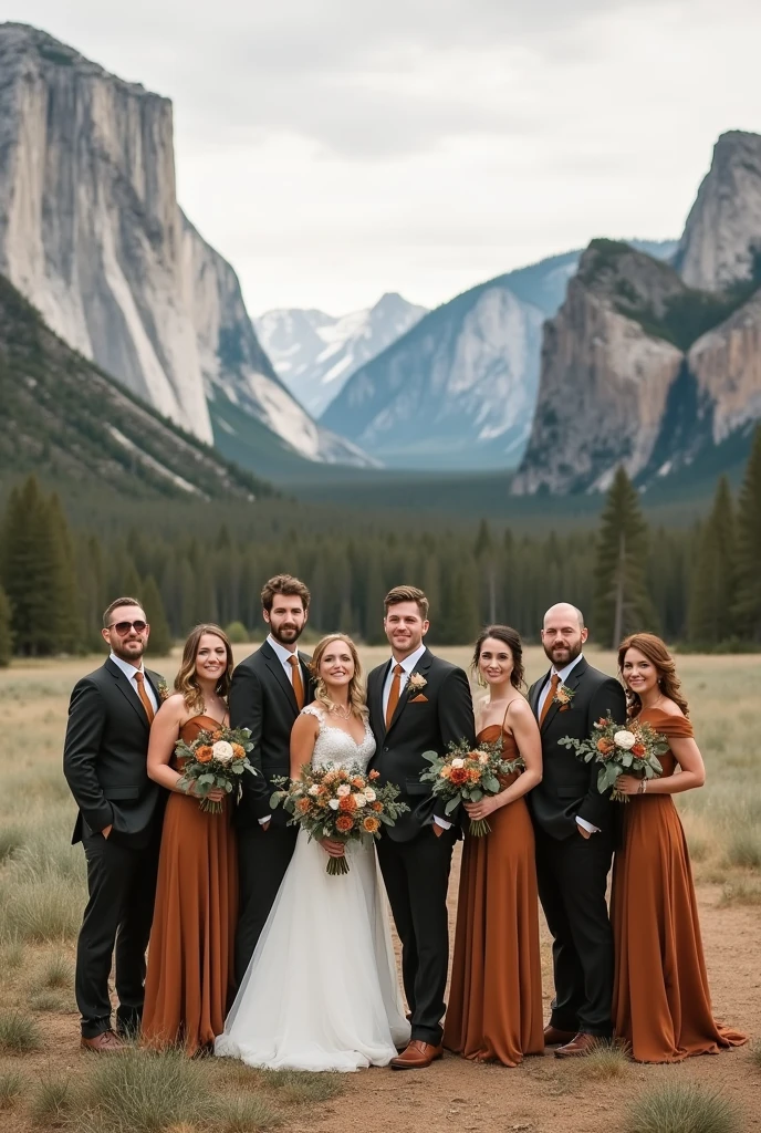 Groomsmen and bridesmaids in tones inspired by the Yellowstone series