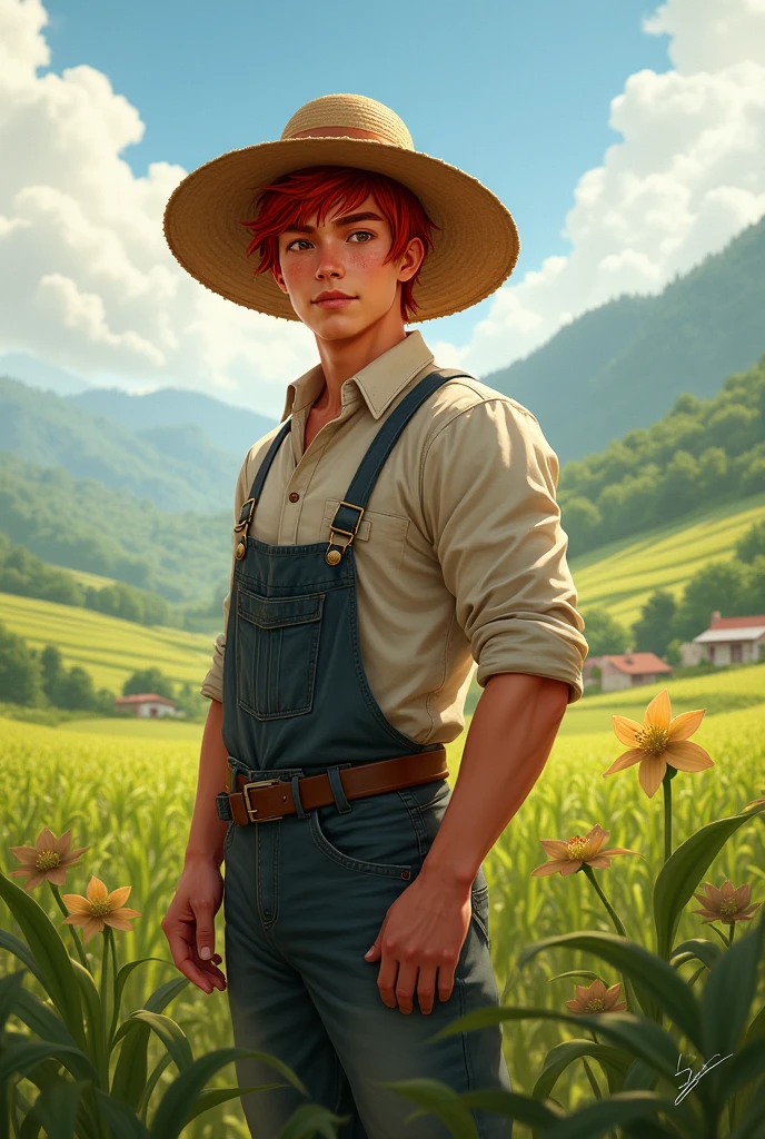 young adult, masculine, Red-Haired, Asian, farmer