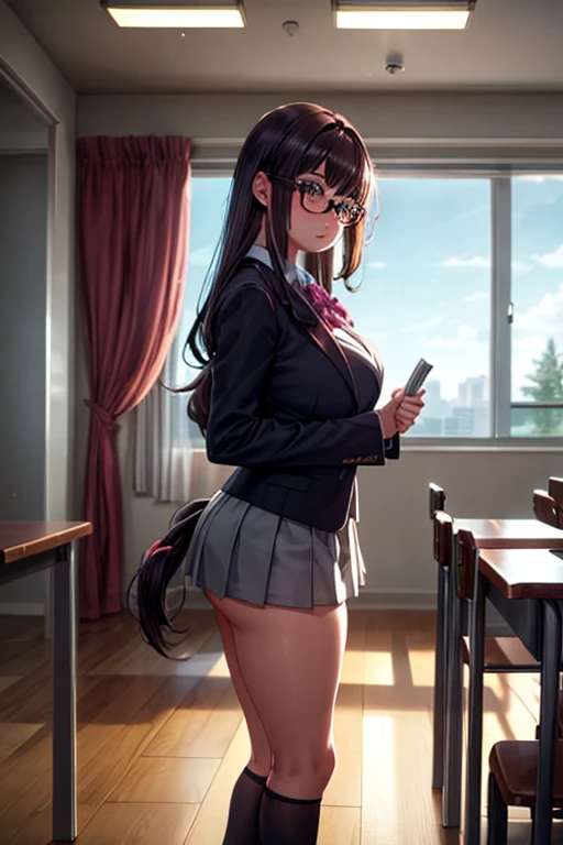 anime female character in School uniform, with short skirt, 
BREAK
, nakamuramisaki, double tail, Glasses, black fur, (beautiful,huge_old:1.3), milf,
BREAK
, 1 girl, Alone, standing in the garden, Whole body, full figure,
BREAK
, beautifully detailed illustration of a cozy and meticulously decorated school classroom with warm lighting, vibrant colors, and a cozy atmosphere.
BREAK
, School uniform, high thighs, burezaa jacket (blazer), bow, School uniform, bowtie, shoes, moccasins, Love,
BREAK
, beautiful detailed eyes, beautiful detailed lips, extremely detailed eyes and face, long eyelashes,
BREAK
, half: oil painting, atmospheric lighting, dream color palette, detailed interior decoration, calm and peaceful environment,
BREAK
, (Best Quality,4k,8k,High resolution,masterpiece:1.2), ultra detailed,