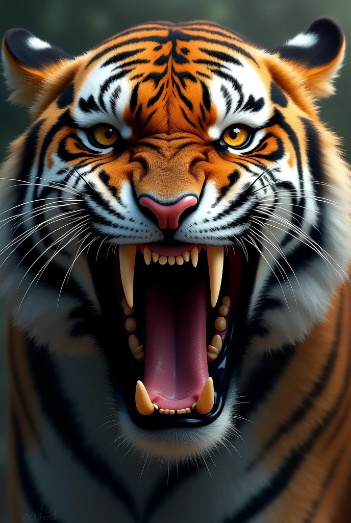 drawing of a tiger's face with its mouth wide open
