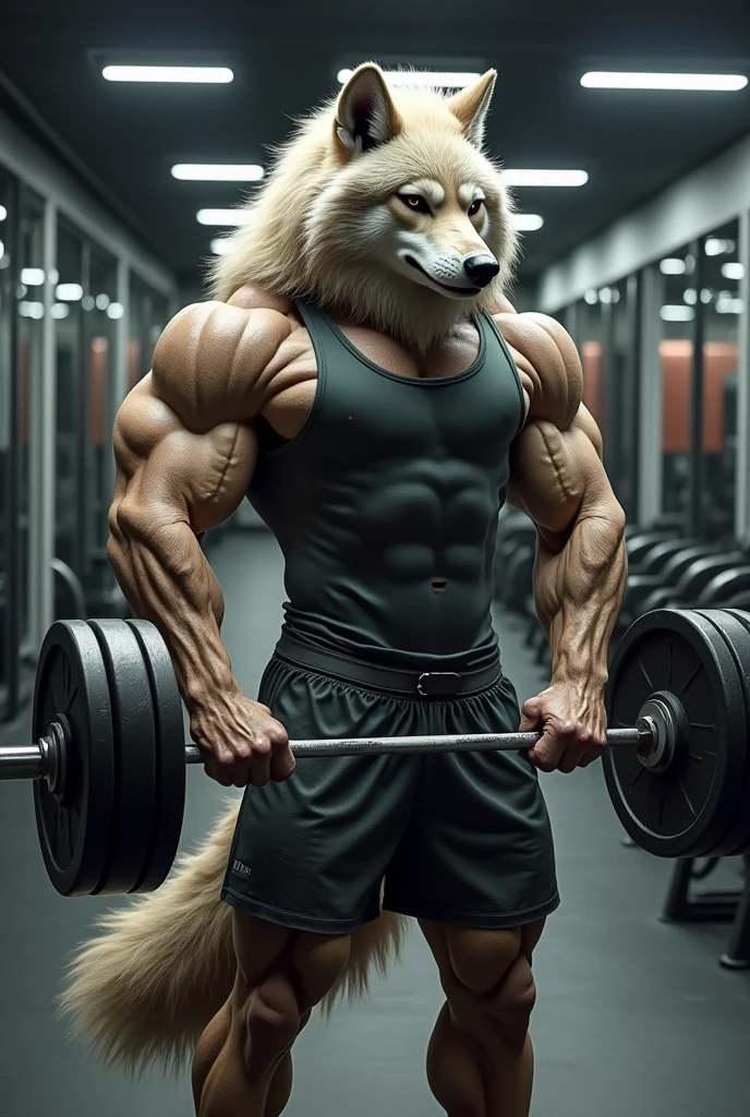 Wolf bodybuilding with clothes on 