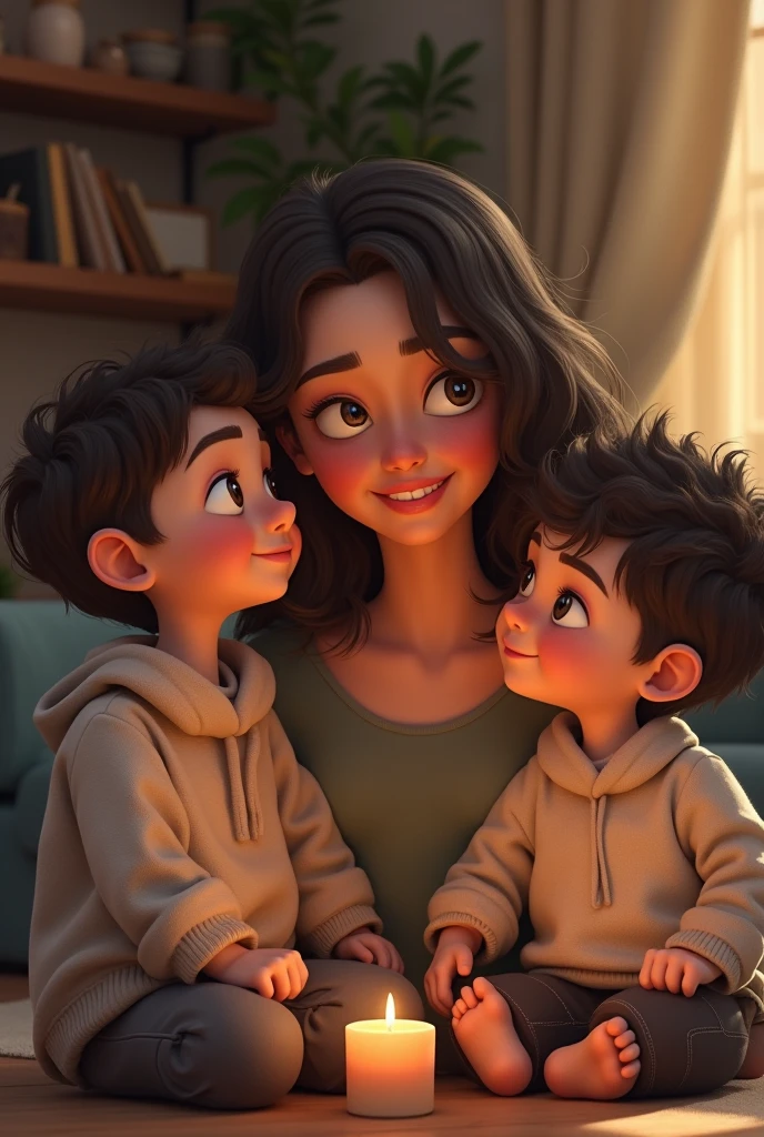 Woman and 2 children Luciano and Matteo