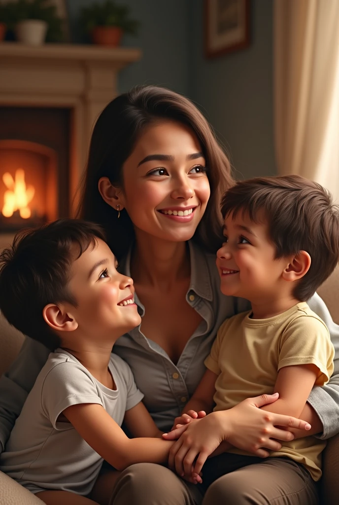 Woman and 2 children Luciano and Matteo