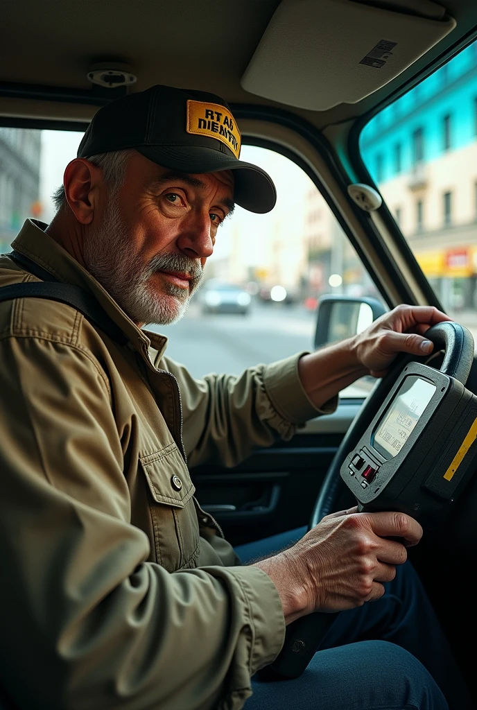 Male taxi driver with metal detector