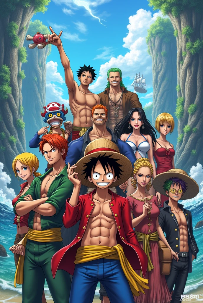 Recreate a very nice image in 4k of the one piece all together that makes the photo unique