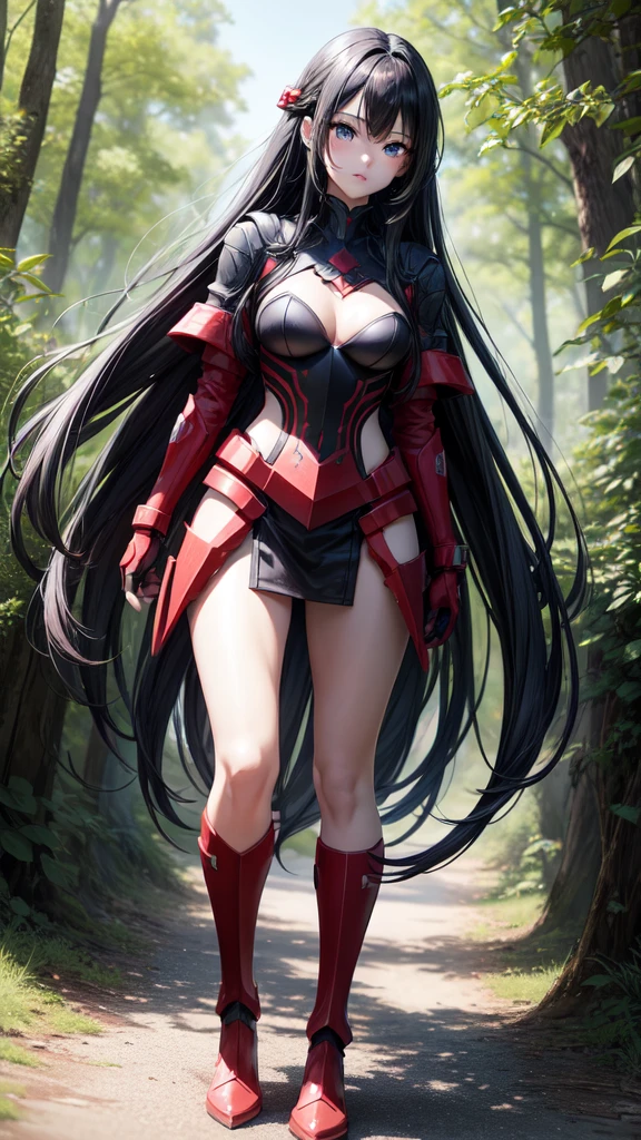 アニメ , 1 girl, {face perfect}, {long black hair}, {blue colored eyes}, {asymmetrical eyes}, {perfect nose}, {red lips}, {full body 5.0}, {red armor 5.0 detailed}, {walking in a forest}
{8k image}, {128k ultra resolution}, {ultra quality 128k}, {128k high quality sharpness}
