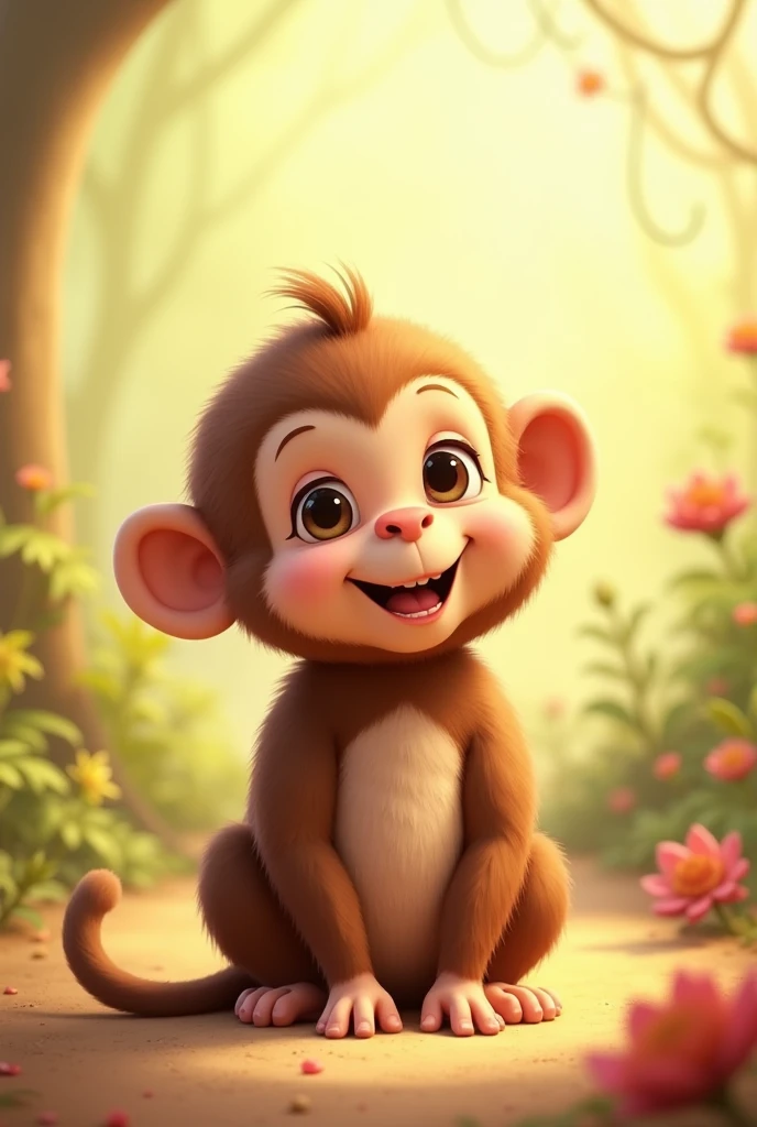 Create a cute little brown monkey without ears or a tail. Don't put ears on