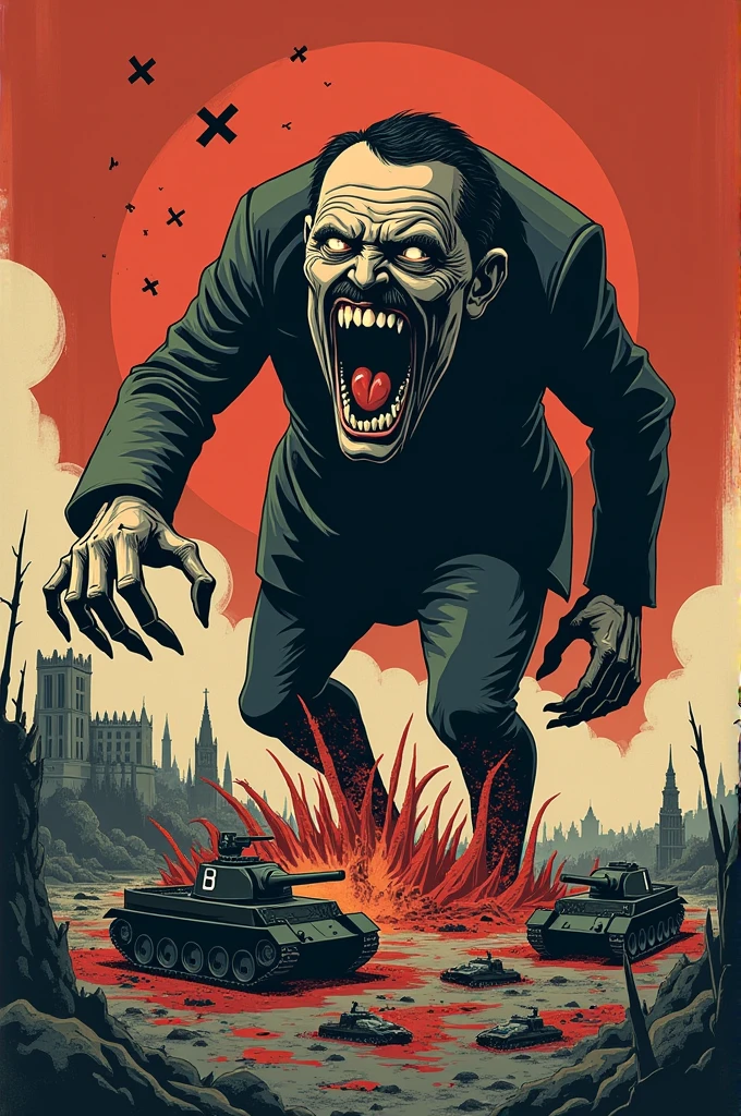 A cartoon depicting Hitler as a monster devouring Europe.
