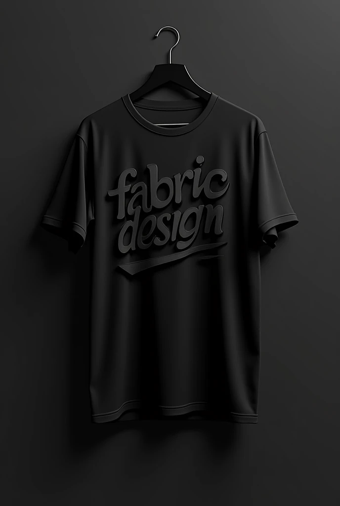 You can make a 3D design of a “black” colored shirt that says “Fabric Design” but in English. And the typography looks like the letters from Mora&#39;s album called &quot;Paraiso&quot;