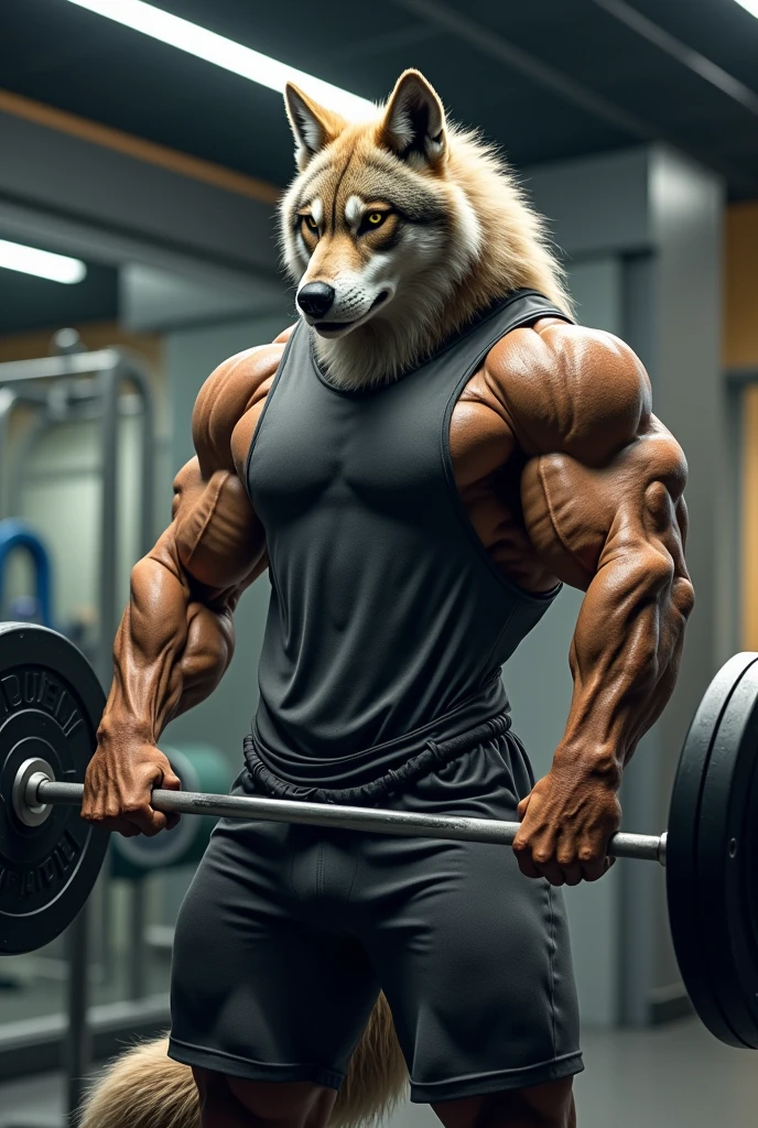 Wolf bodybuilding with clothes on