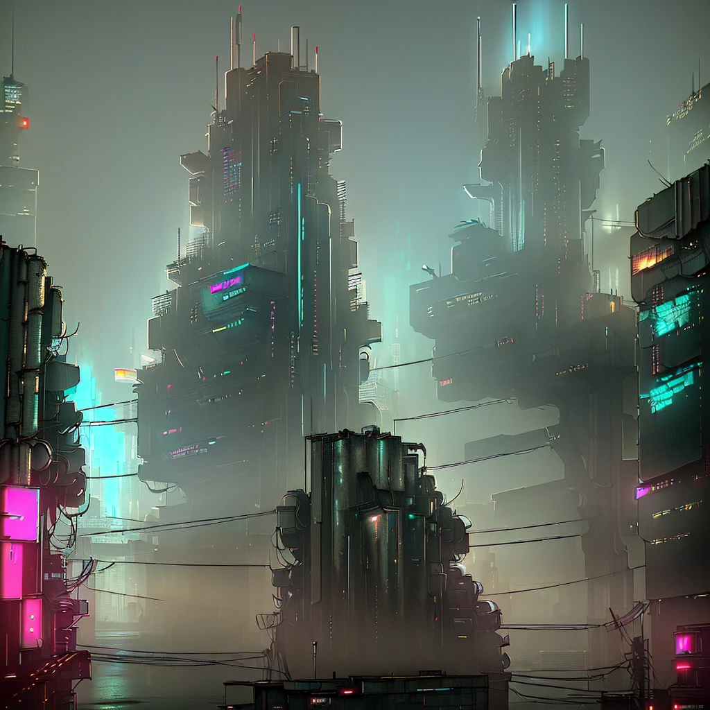 A highly detailed, photorealistic, 3D cyberpunk cityscape, featuring futuristic Japanese architecture amidst a gritty, industrial dystopian environment. The scene is set at night, showcasing advanced technology and a bladerunner-esque atmosphere. (photorealistic, 3d, detailed, best quality, high-resolution, japanese, futuristic buildings, cyberpunk, bladerunner2049, detroit: become human, industrial dystopian city, post-apocalyptic, night time, advance technology, billboards)