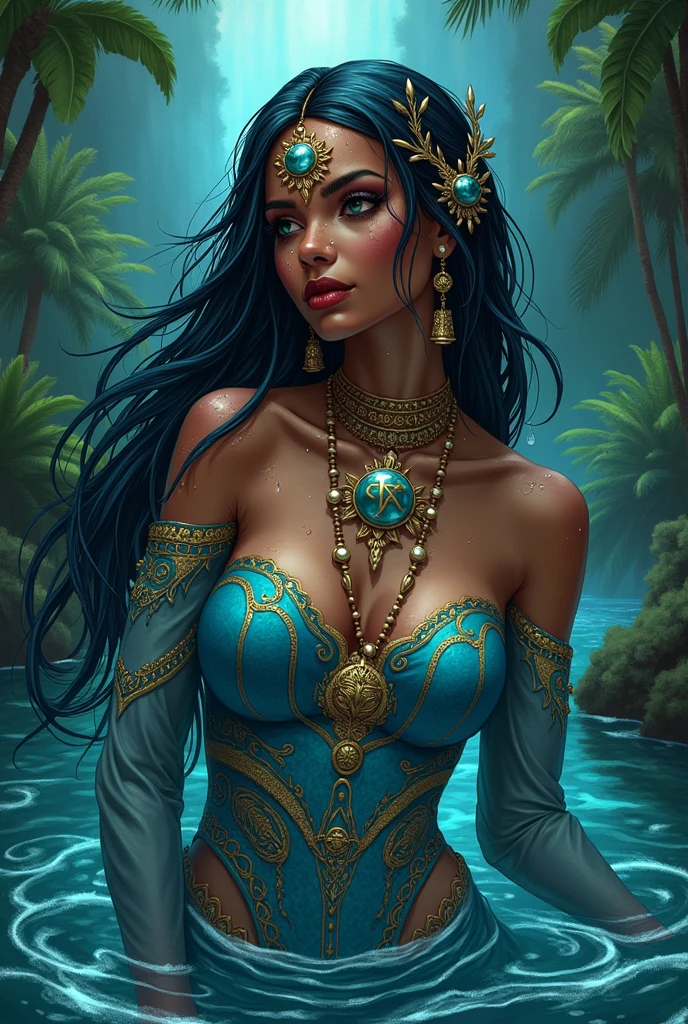 The High Priestess Tarot Card: Mama D’Leau (the water spirit, symbolizing mystery and intuition). Based on Trinidad and Tobago Folklore).