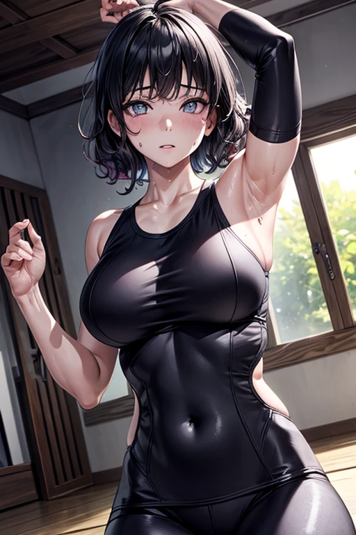 masterpiece, Highest quality, (Unreal Engine), reality, Super Resolution,  Very detailed, Complex, colorful, Clear images, Sharp focus, Digital Blending, 

Beautiful woman, Hyuuga Hinata, Big Breasts, Perfect Eyes, Beautiful Eyes, Perfect Face, Ultra detailed hair, Ultra detailed face, Very detailed lips, Vivid expression, Healthy Body, Beautifully detailed sweat glands, Smooth skin texture, Beautiful Skin, Carefully drawn,

((humidity:1.3), Sticky with sweat), (Wear a tight yoga suit, ,Hot Yoga, Sweat makes yoga wear transparent, Sweat accumulates on the floor), Dynamic pose, 

indoor, Hot Yoga Gym, (Shot on Sony α9, Dynamic Angle), 

