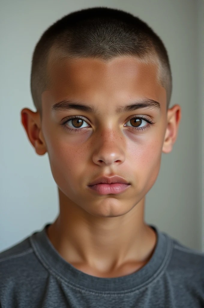 A ager with a buzz cut