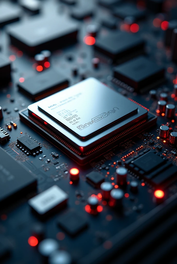 Create a magnificent 4k image from AMD processors, , background on the motherboard