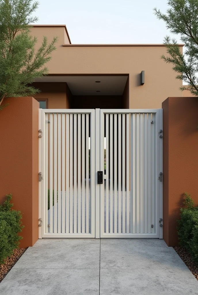 I have a 40-meter linear wall with a metal social gate painted white and side columns painted monkey brown., I need examples of designers for the wall that is currently rough plastered. I would like examples of how to improve the closure of the house.