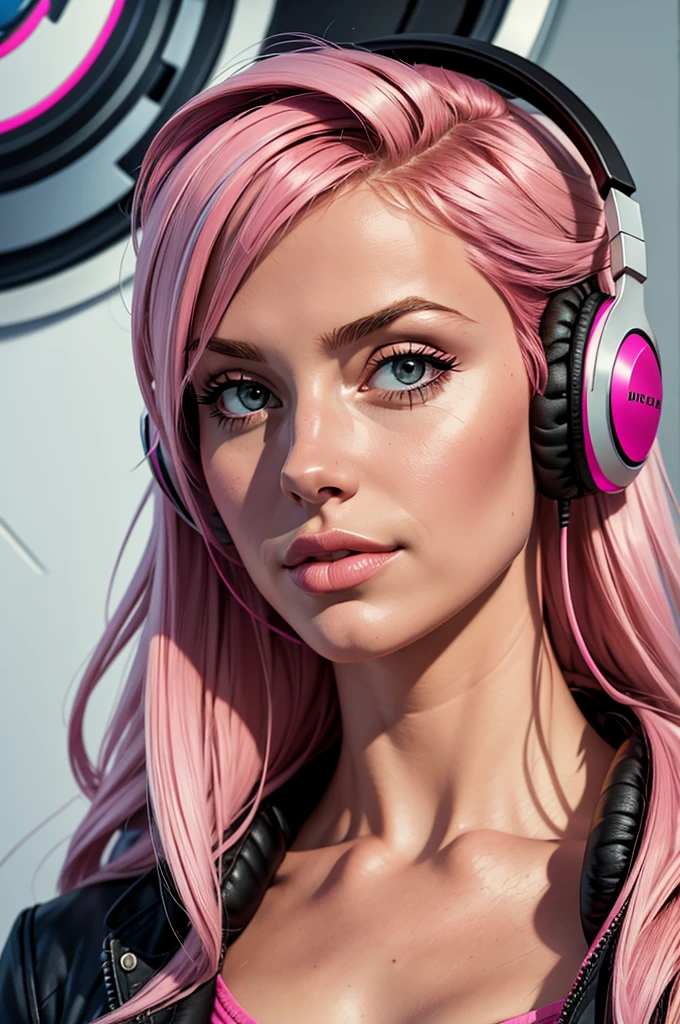 ((best quality)), ((masterpiece)), (detailed), perfektes, face, girl, pink hair, headphones
